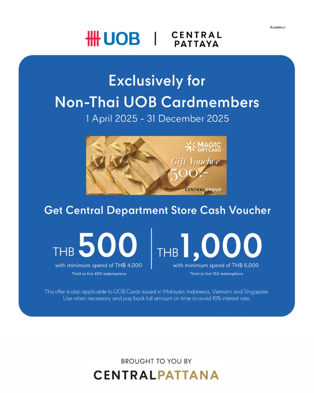 EXCLUSIVE PROMOTION FOR NON-THAI UOB CARDMEMBERS